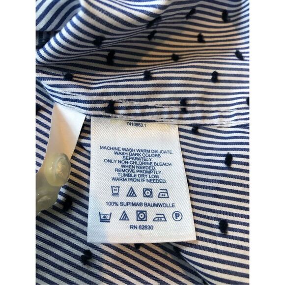 Lands End Women’s Blue Striped Collared Button Up Long Sleeve Blouse Size Petite - Picture 4 of 8